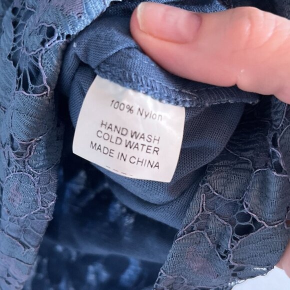 Jo Borkett Lace Short Sleeve Mini Dress Floral Design Fully Lined Blue Size 10 - Picture 7 of 9